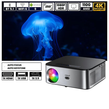 Proiettore home cinema Full HD 1100 ANSI: Android 9.0, autofocus, Wi-Fi 5G, Bluetooth 5.1 per streaming, gaming e cinema senza limiti