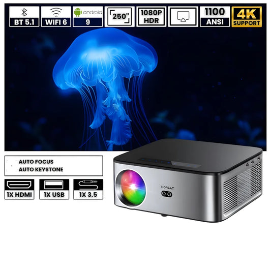 Proiettore home cinema Full HD 1100 ANSI: Android 9.0, autofocus, Wi-Fi 5G, Bluetooth 5.1 per streaming, gaming e cinema senza limiti