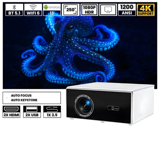 Proiettore home cinema Full HD 1200 ANSI: Android 13, autofocus 6D, Wi-Fi 6 e streaming Netflix/Disney+ senza limiti