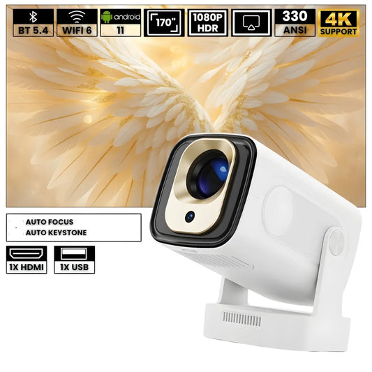 Proiettore portatile intelligente Full HD: cinema ovunque senza cavi, Android 11, WiFi 6 e autofocus per immagini perfette