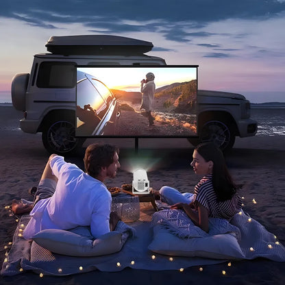 Mini proiettore HD portatile Android: base rotante 180°, autofocus, WiFi 6, Bluetooth e proiezione su muro o soffitto fino a 135”