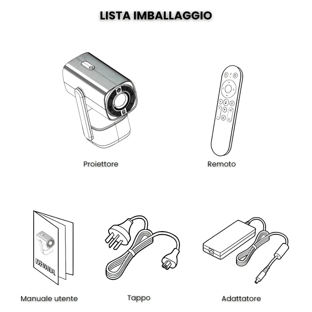 Proiettore Portatile Flessibile Android 11 – Angolo 230°, Autofocus, Batteria, WiFi 5G, Bluetooth 5.2, Audio 10W