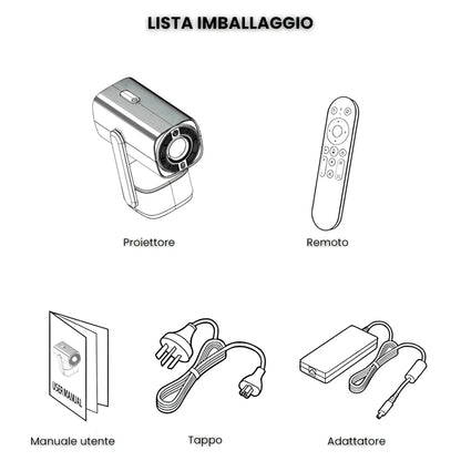 Proiettore Portatile Flessibile Android 11 – Angolo 230°, Autofocus, Batteria, WiFi 5G, Bluetooth 5.2, Audio 10W