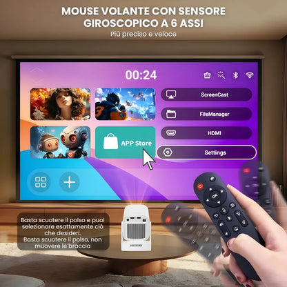 Proiettore portatile intelligente Full HD: cinema ovunque senza cavi, Android 11, WiFi 6 e autofocus per immagini perfette