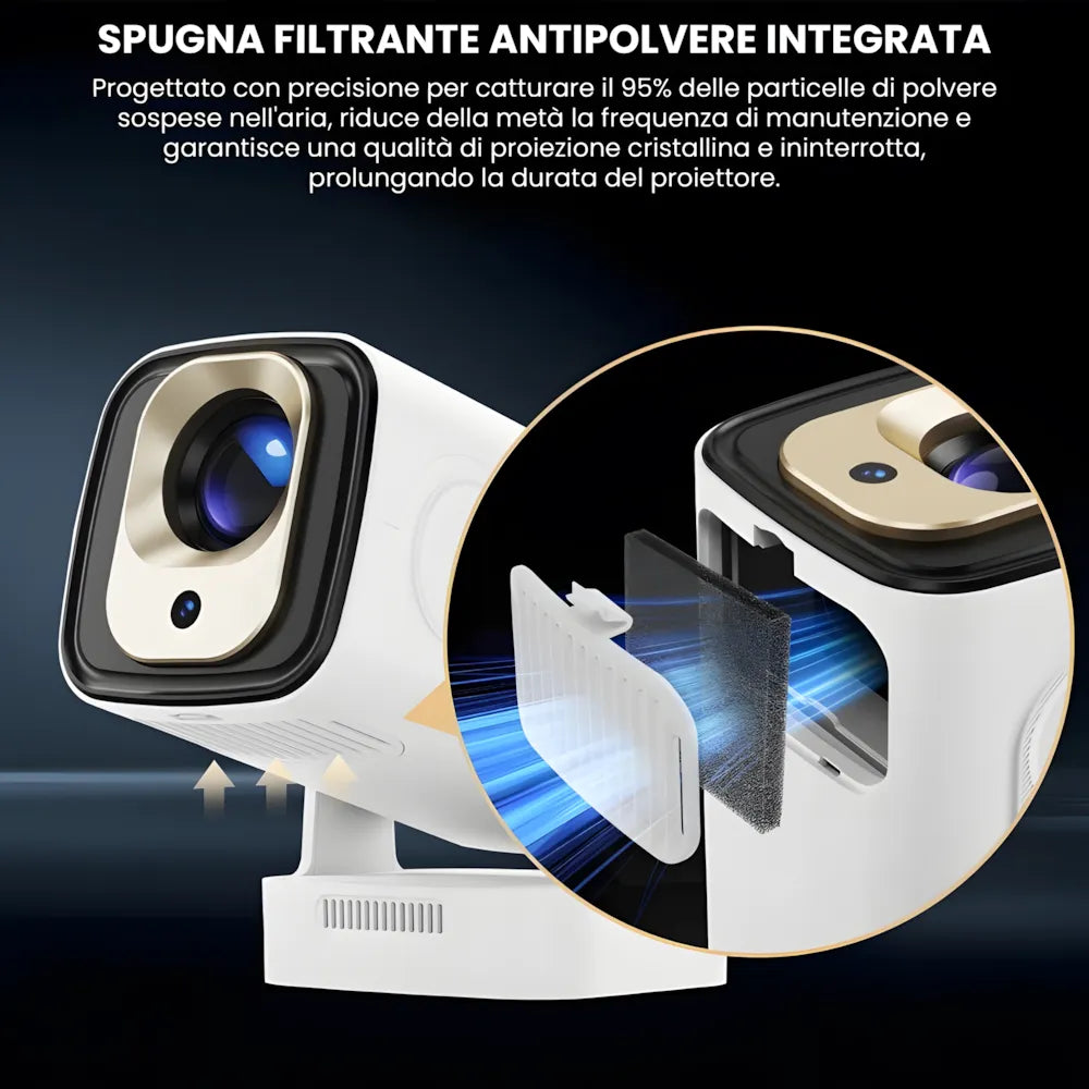 Proiettore portatile intelligente Full HD: cinema ovunque senza cavi, Android 11, WiFi 6 e autofocus per immagini perfette