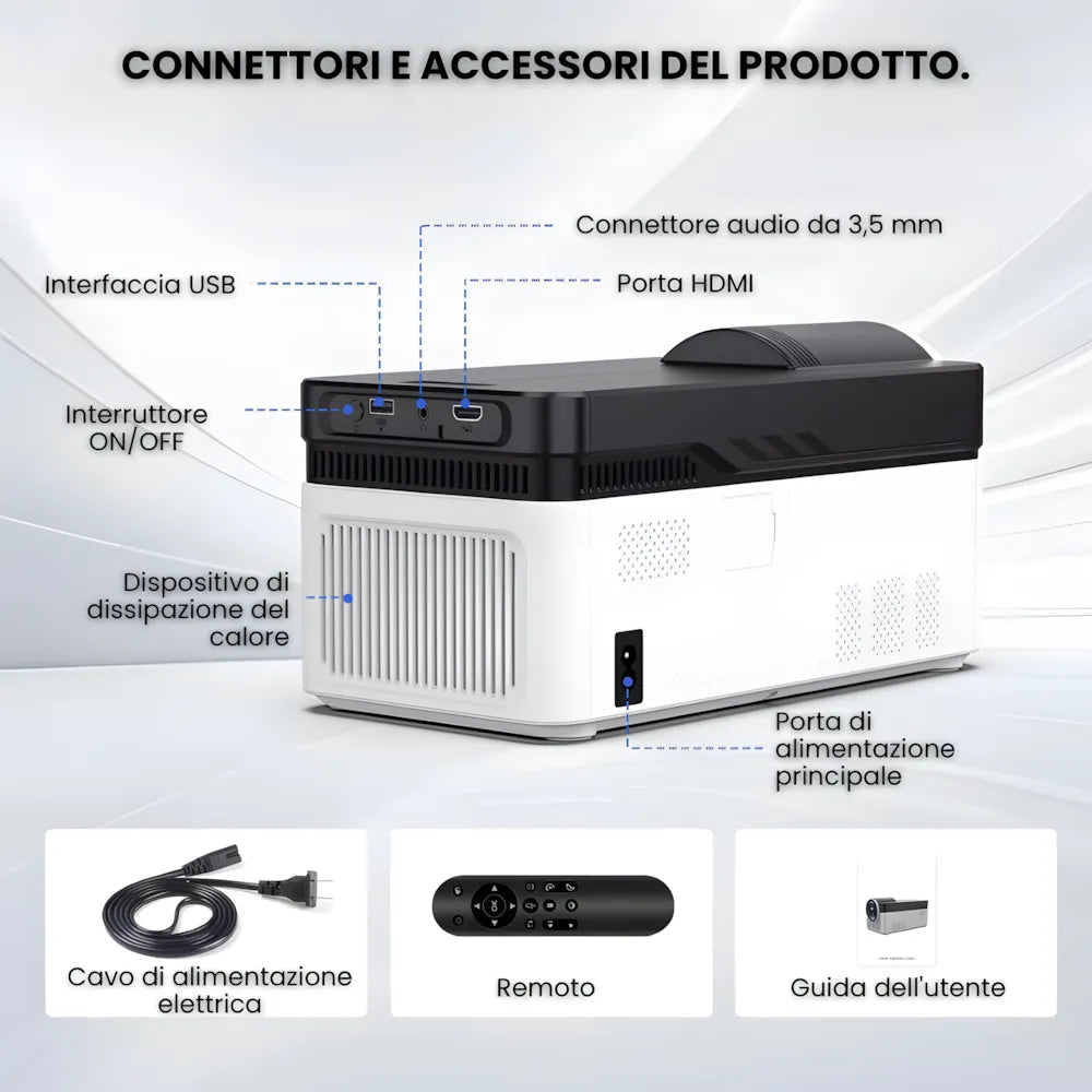 Proiettore home cinema ultra corta focale Full HD: Android 11, 900 ANSI lumen, autofocus, Wi-Fi 6 e immagine gigante a pochi centimetri dal muro