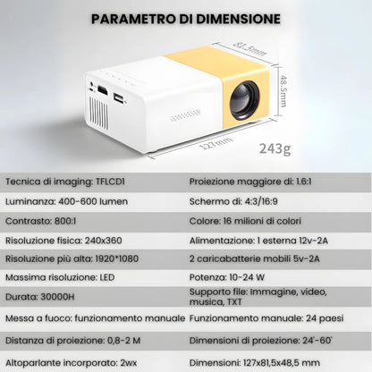 Mini Proiettore Portatile Plug & Play – Cinema Ovunque Senza Complicazioni