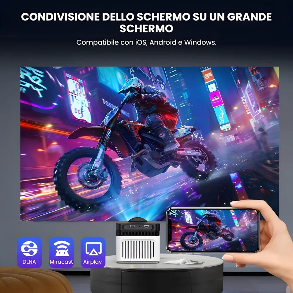 Proiettore home cinema ultra corta focale Full HD: Android 11, 900 ANSI lumen, autofocus, Wi-Fi 6 e immagine gigante a pochi centimetri dal muro