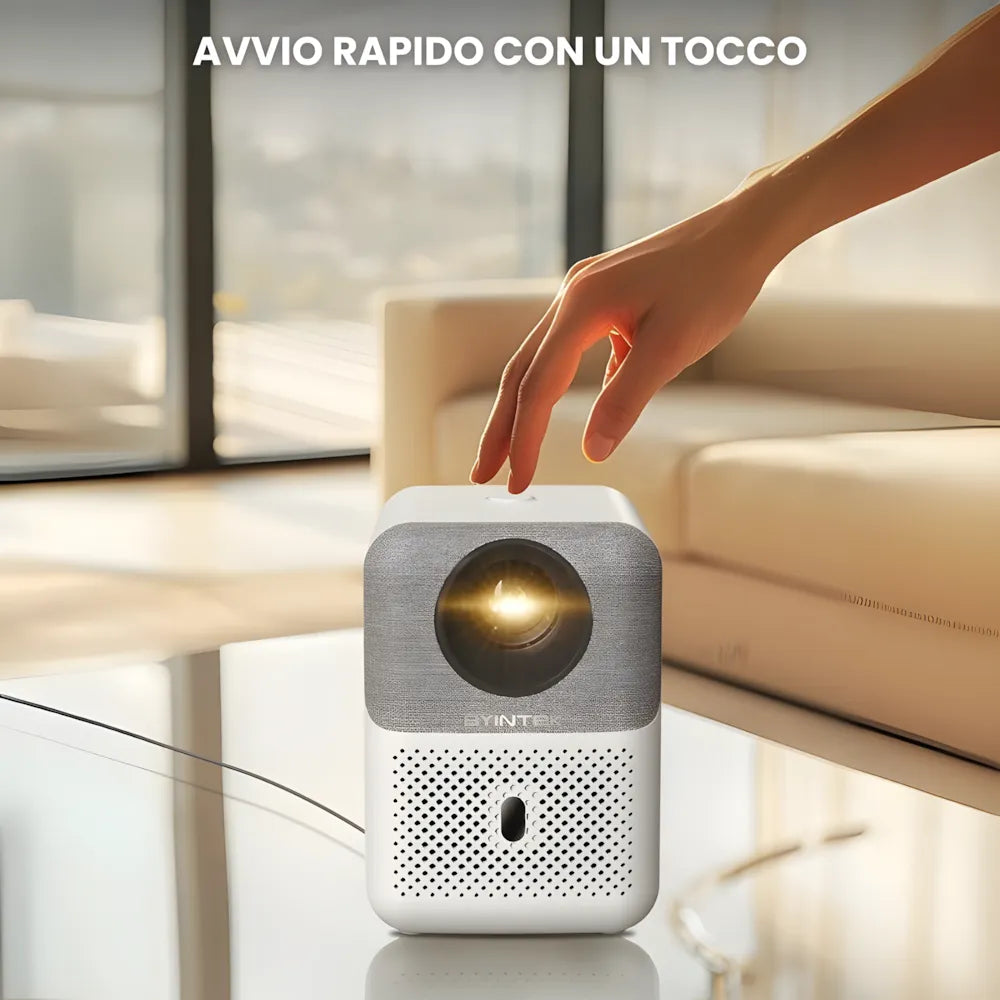 Mini proiettore compatto Android: HD 720p, auto focus, 300 ANSI lumen, anti-polvere e streaming fino a 200 pollici senza box esterno
