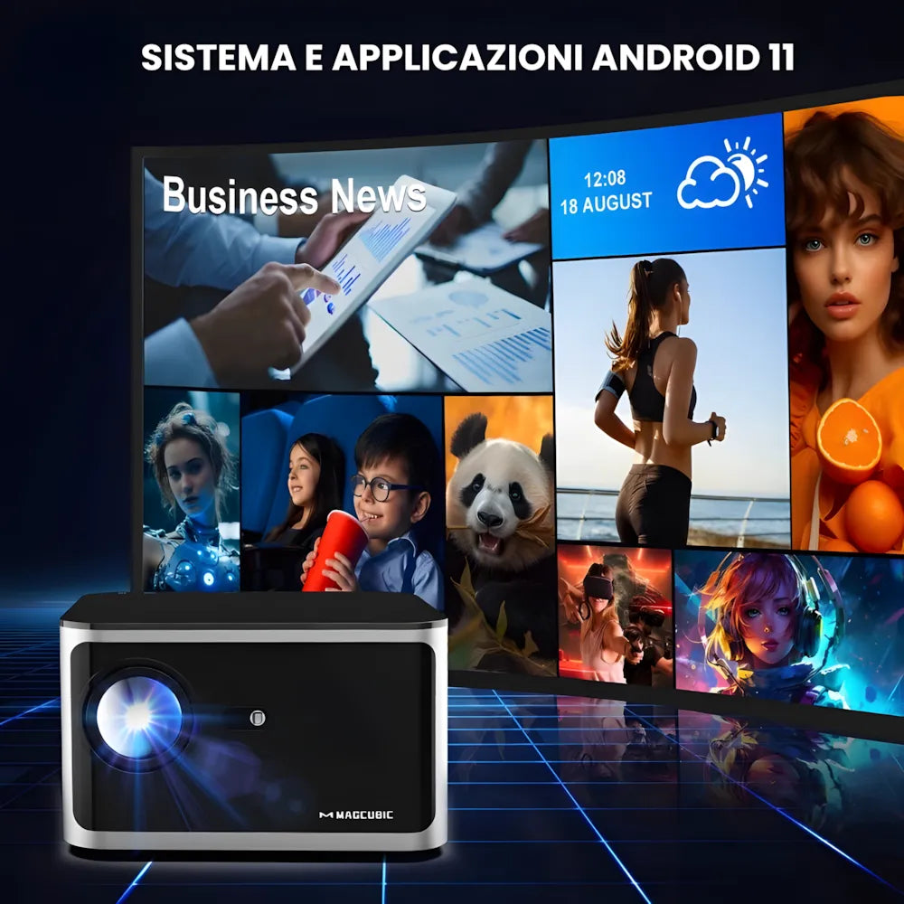 Proiettore Full HD Android con WiFi 6 e Autofocus: Cinema a casa in pochi secondi