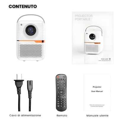 Mini proiettore portatile Android: 300 ANSI lumen, autofocus motorizzato, compatibile 6K, Wi-Fi e Bluetooth 5.3 per cinema ovunque