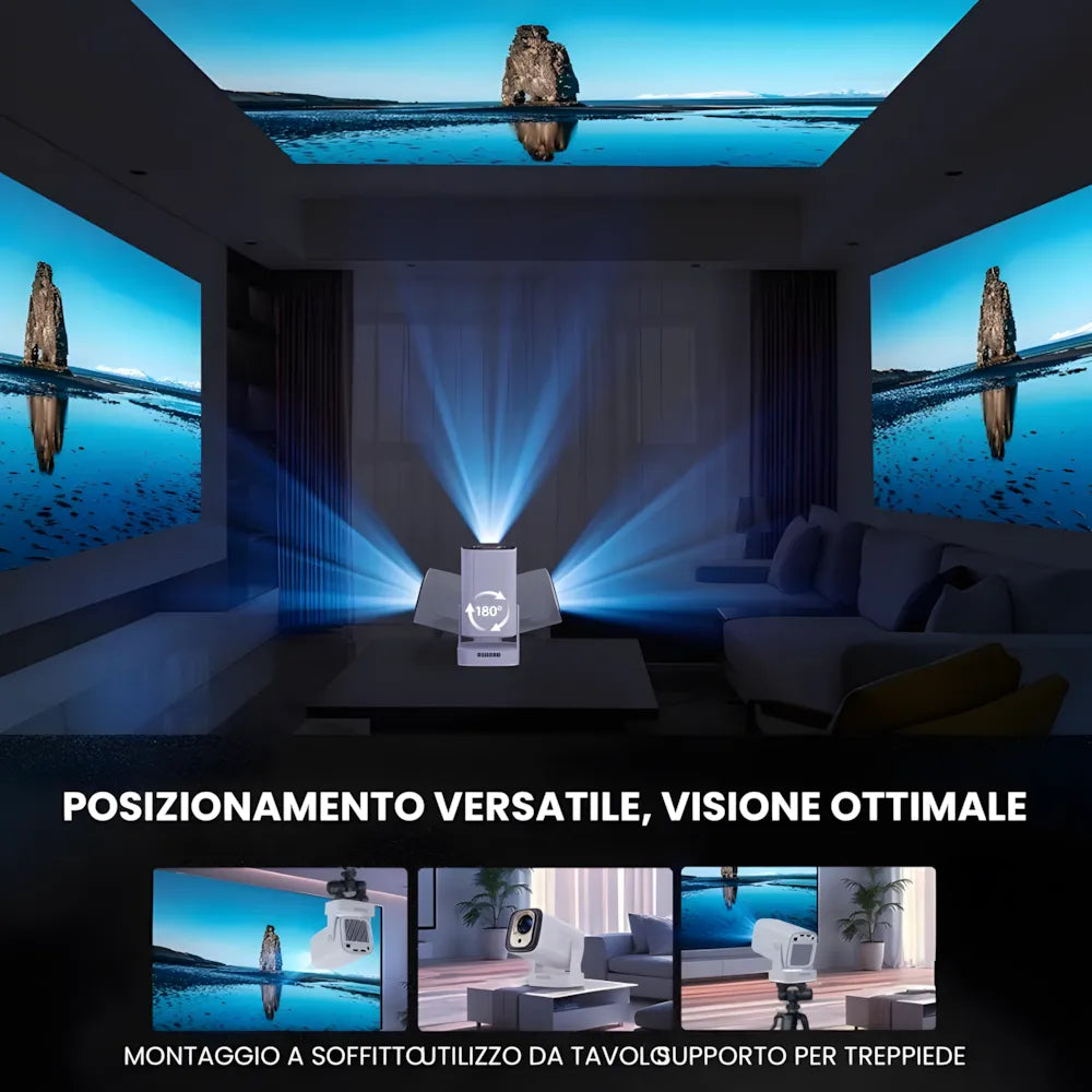Proiettore portatile intelligente Full HD: cinema ovunque senza cavi, Android 11, WiFi 6 e autofocus per immagini perfette