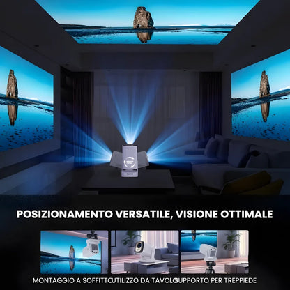 Proiettore portatile intelligente Full HD: cinema ovunque senza cavi, Android 11, WiFi 6 e autofocus per immagini perfette