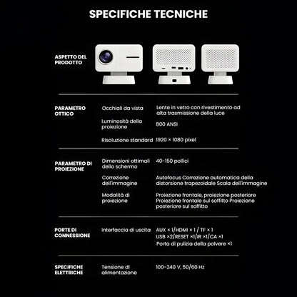 Proiettore home cinema Full HD 1080p: Android 11, 800 ANSI lumen, autofocus, Wi-Fi e Bluetooth per immagini grandi e nitide ovunque