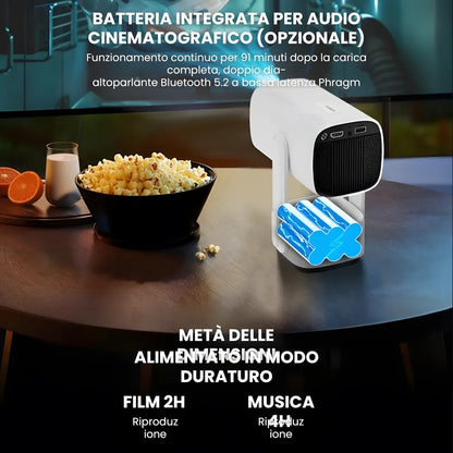 Proiettore Portatile Flessibile Android 11 – Angolo 230°, Autofocus, Batteria, WiFi 5G, Bluetooth 5.2, Audio 10W