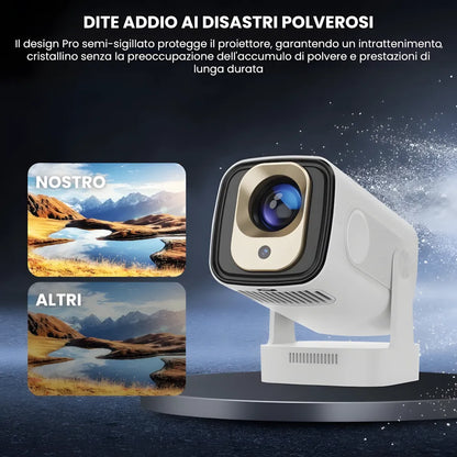 Proiettore portatile intelligente Full HD: cinema ovunque senza cavi, Android 11, WiFi 6 e autofocus per immagini perfette