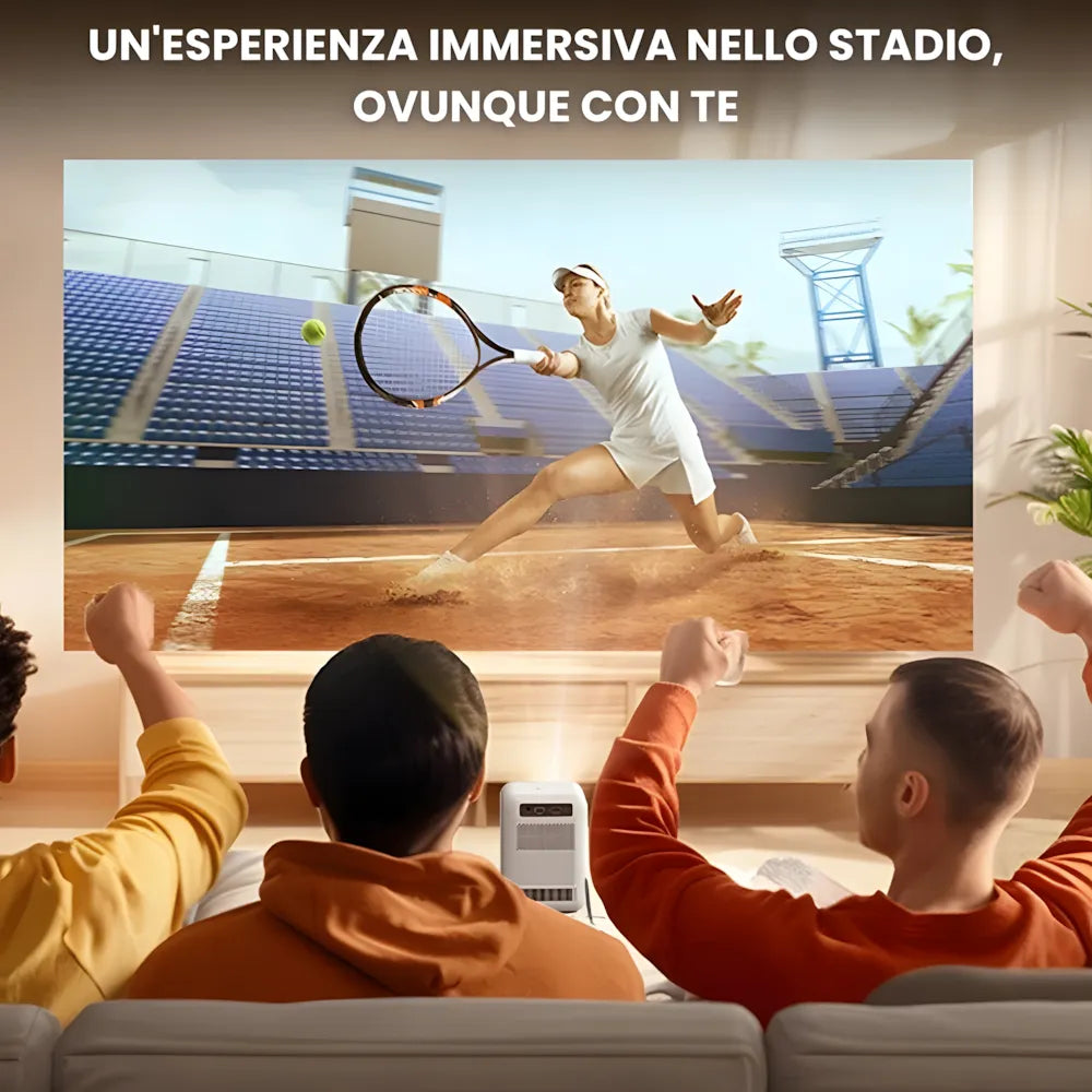 Mini proiettore compatto Android: HD 720p, auto focus, 300 ANSI lumen, anti-polvere e streaming fino a 200 pollici senza box esterno