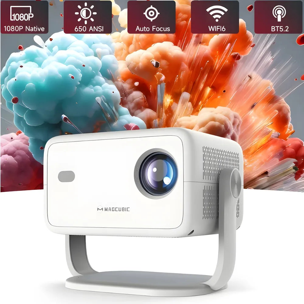 Proiettore portatile Full HD Android 11: 650 ANSI, autofocus, Wi-Fi 6, Bluetooth 5.2 e rotazione 360° per cinema, gaming e streaming ovunque