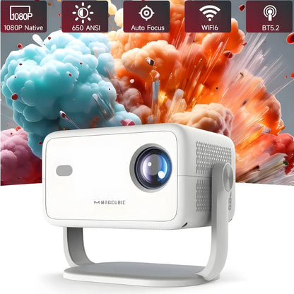 Proiettore portatile Full HD Android 11: 650 ANSI, autofocus, Wi-Fi 6, Bluetooth 5.2 e rotazione 360° per cinema, gaming e streaming ovunque