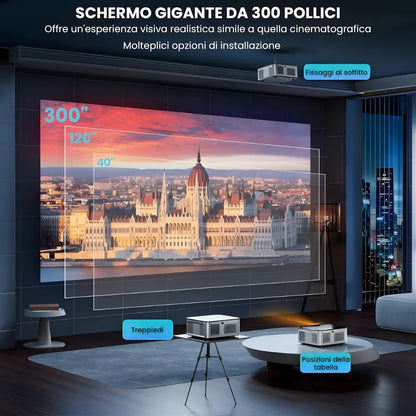 Proiettore home cinema Full HD 1100 ANSI: Android 9.0, autofocus, Wi-Fi 5G, Bluetooth 5.1 per streaming, gaming e cinema senza limiti