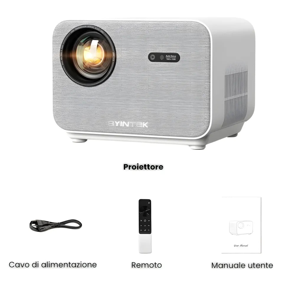 Proiettore Full HD Android: autofocus, Wi-Fi 6, Bluetooth 5.2 e streaming wireless fino a 300 pollici senza TV