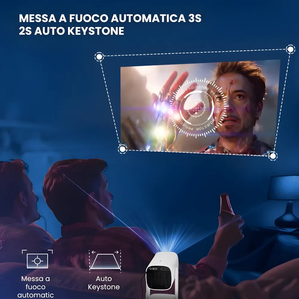 Proiettore Portatile Flessibile Android 11 – Angolo 230°, Autofocus, Batteria, WiFi 5G, Bluetooth 5.2, Audio 10W