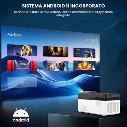 Proiettore home cinema ultra corta focale Full HD: Android 11, 900 ANSI lumen, autofocus, Wi-Fi 6 e immagine gigante a pochi centimetri dal muro