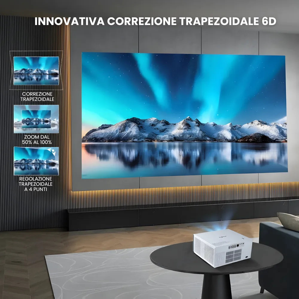 Proiettore home cinema Full HD 1200 ANSI: Android 13, autofocus 6D, Wi-Fi 6 e streaming Netflix/Disney+ senza limiti