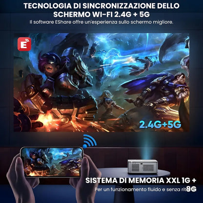 Proiettore home cinema Full HD 1100 ANSI: Android 9.0, autofocus, Wi-Fi 5G, Bluetooth 5.1 per streaming, gaming e cinema senza limiti