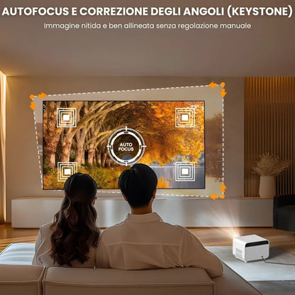 Proiettore Full HD Android: autofocus, Wi-Fi 6, Bluetooth 5.2 e streaming wireless fino a 300 pollici senza TV