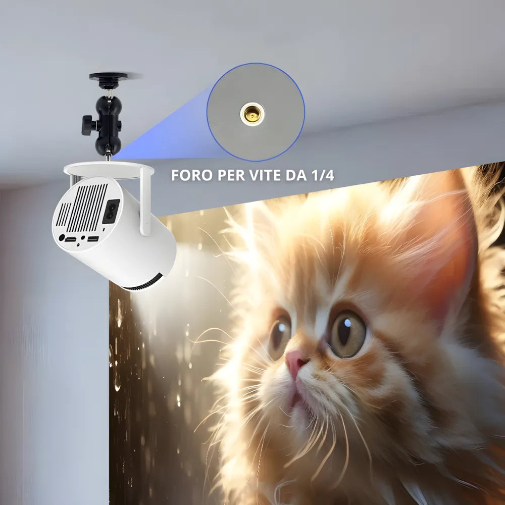 Proiettore portatile Full HD Android 11: autofocus, Wi-Fi 6, Bluetooth 5.2 supporto 180°, 420 ANSI lumen e streaming fino a 300 pollici ovunque