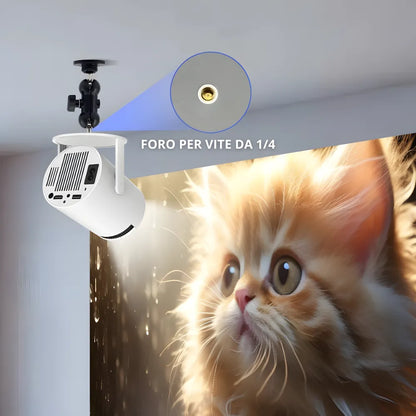 Proiettore portatile Full HD Android 11: autofocus, Wi-Fi 6, Bluetooth 5.2 supporto 180°, 420 ANSI lumen e streaming fino a 300 pollici ovunque