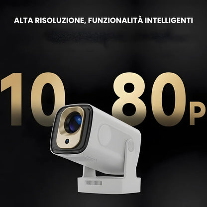 Proiettore portatile intelligente Full HD: cinema ovunque senza cavi, Android 11, WiFi 6 e autofocus per immagini perfette