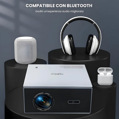 Proiettore home cinema Full HD 1200 ANSI: Android 13, autofocus 6D, Wi-Fi 6 e streaming Netflix/Disney+ senza limiti