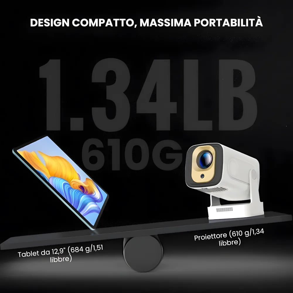 Proiettore portatile intelligente Full HD: cinema ovunque senza cavi, Android 11, WiFi 6 e autofocus per immagini perfette