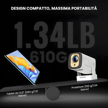 Proiettore portatile intelligente Full HD: cinema ovunque senza cavi, Android 11, WiFi 6 e autofocus per immagini perfette