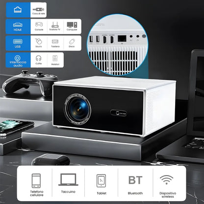 Proiettore home cinema Full HD 1200 ANSI: Android 13, autofocus 6D, Wi-Fi 6 e streaming Netflix/Disney+ senza limiti