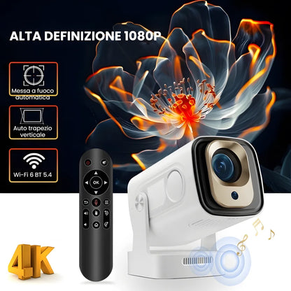 Proiettore portatile intelligente Full HD: cinema ovunque senza cavi, Android 11, WiFi 6 e autofocus per immagini perfette