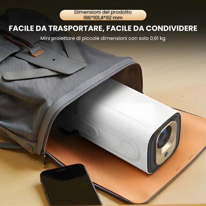 Proiettore portatile intelligente Full HD: cinema ovunque senza cavi, Android 11, WiFi 6 e autofocus per immagini perfette