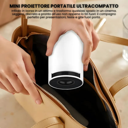 Mini proiettore HD portatile Android: base rotante 180°, autofocus, WiFi 6, Bluetooth e proiezione su muro o soffitto fino a 135”