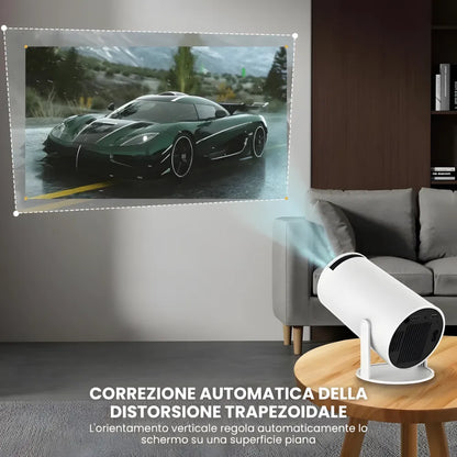 Mini proiettore HD portatile Android: base rotante 180°, autofocus, WiFi 6, Bluetooth e proiezione su muro o soffitto fino a 135”