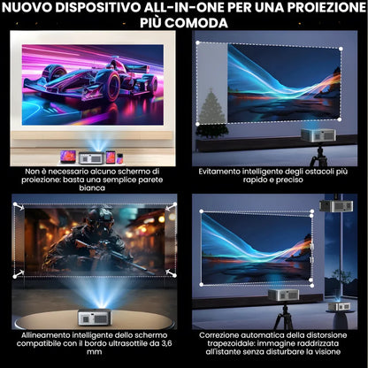 Proiettore home cinema Full HD 1100 ANSI: Android 9.0, autofocus, Wi-Fi 5G, Bluetooth 5.1 per streaming, gaming e cinema senza limiti