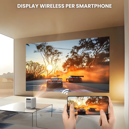 Mini proiettore compatto Android: HD 720p, auto focus, 300 ANSI lumen, anti-polvere e streaming fino a 200 pollici senza box esterno