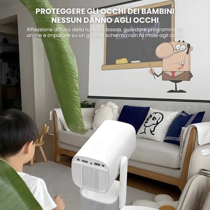 Proiettore Portatile Flessibile Android 11 – Angolo 230°, Autofocus, Batteria, WiFi 5G, Bluetooth 5.2, Audio 10W