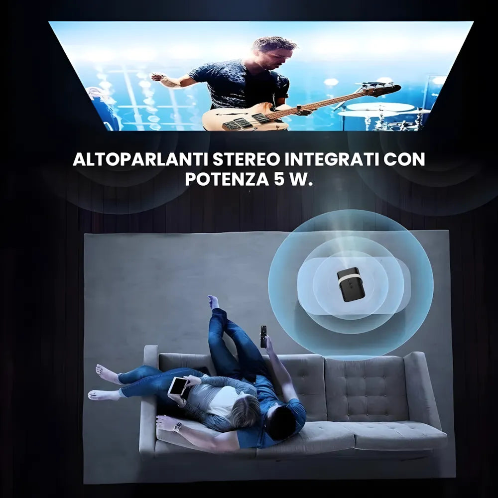 Mini proiettore portatile Android: 300 ANSI lumen, autofocus motorizzato, compatibile 6K, Wi-Fi e Bluetooth 5.3 per cinema ovunque