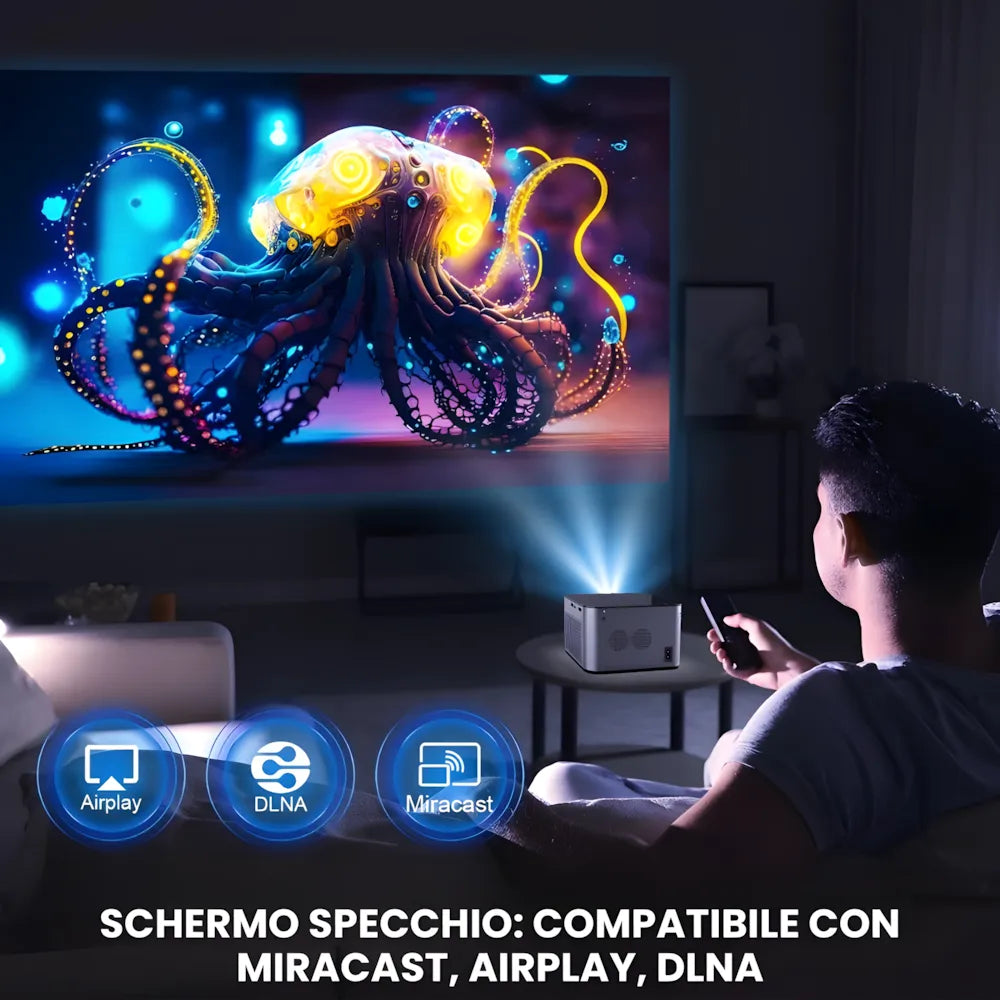 Proiettore Full HD Android con WiFi 6 e Autofocus: Cinema a casa in pochi secondi