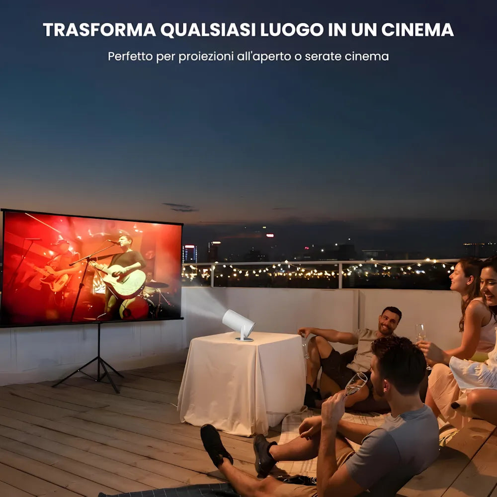 Mini proiettore HD portatile Android: base rotante 180°, autofocus, WiFi 6, Bluetooth e proiezione su muro o soffitto fino a 135”