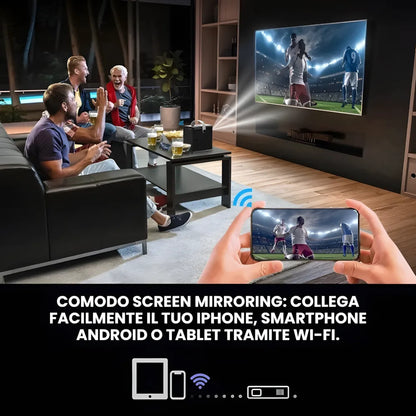 Mini proiettore portatile Android: 300 ANSI lumen, autofocus motorizzato, compatibile 6K, Wi-Fi e Bluetooth 5.3 per cinema ovunque