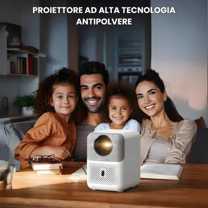 Mini proiettore compatto Android: HD 720p, auto focus, 300 ANSI lumen, anti-polvere e streaming fino a 200 pollici senza box esterno