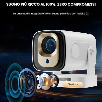 Proiettore portatile intelligente Full HD: cinema ovunque senza cavi, Android 11, WiFi 6 e autofocus per immagini perfette